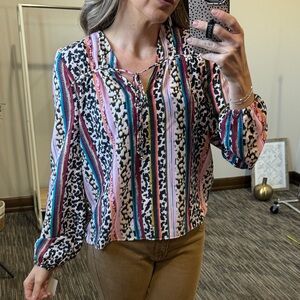 Marie Oliver Striped and Leopard Print Blouse